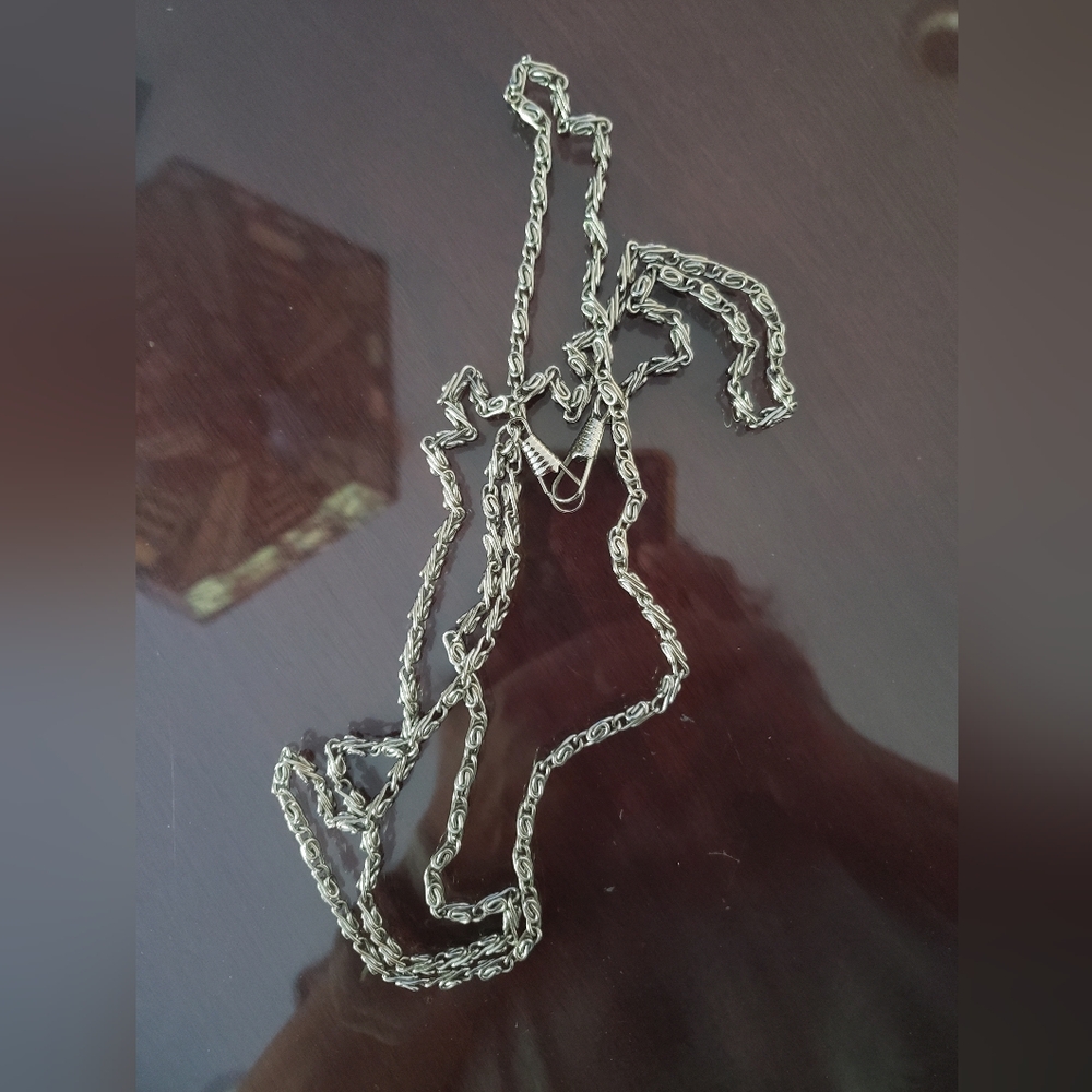 47" byzantine rope silver tone metal necklace